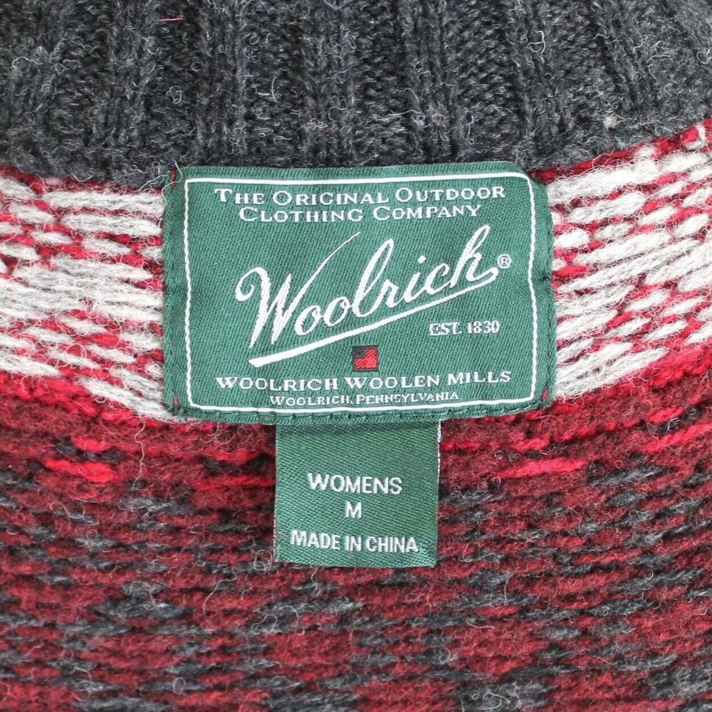 Woolrich Wool Blend Sweater Womens Size M Gray Red Sheep Short Sleeve Cardigan - Picture 7 of 8